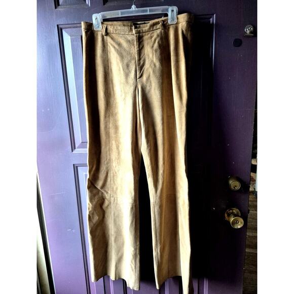Suede Leather Banana Republic womens flare leg pants size 10 camel brown HOT! - Picture 1 of 4